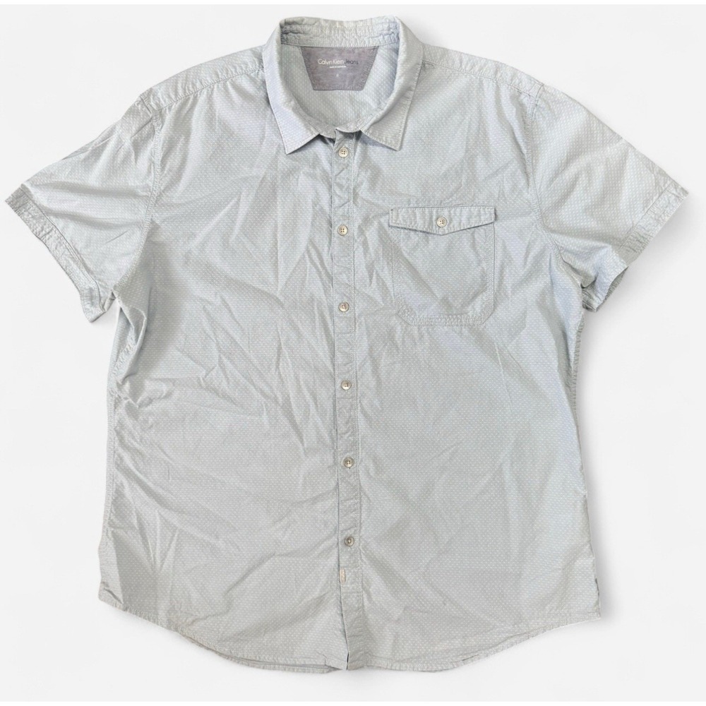 Calvin Klein Jeans Shirt XL Light Blue Micro Dot Short Sleeve Modern Casual